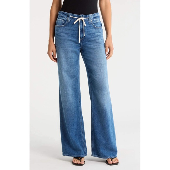 PAIGE Denim - PAIGE Zoey 31" Tie Waist Wide Leg Jeans Women's 34 Vintage Style Soft Denim